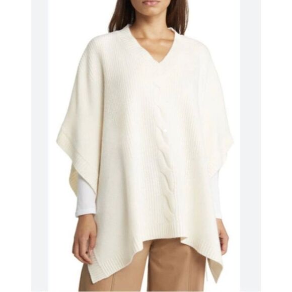 Nordstrom V-Neck Wool Cashmere Poncho Cape in Ivory Cloud  One size - Picture 1 of 13